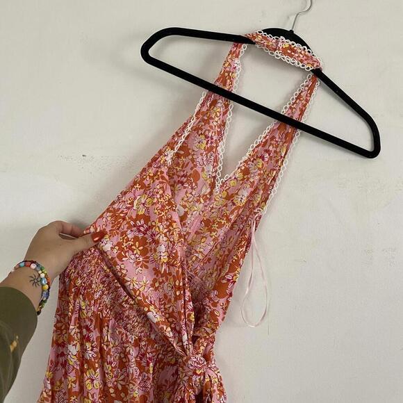 POUPETTE ST. BARTH Beth orange pink floral halter romper - Picture 5 of 8